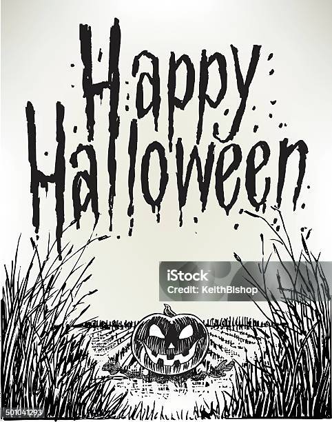 Felice Halloween Pumkin Patch Dellolivo - Immagini vettoriali stock e altre immagini di Bianco e nero - Bianco e nero, Campo di zucche, Carattere tipografico