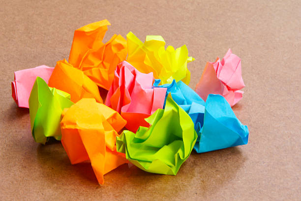 Colorful Crumpled Paper Ball of Post It Note stock photo