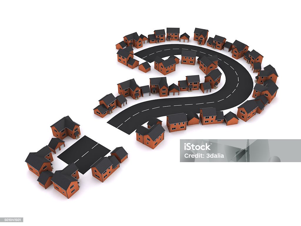 3d Housing question 3d render of a housing development in the shape of a question mark Business Finance and Industry Stock Photo