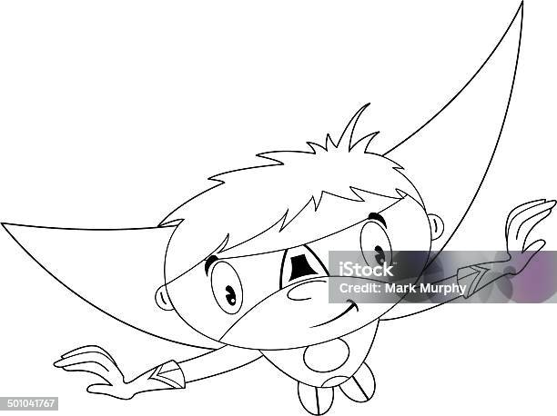 Cute Cartoon Superhero Outline Stock Illustration - Download Image Now - Black And White, Cape - Garment, Cartoon