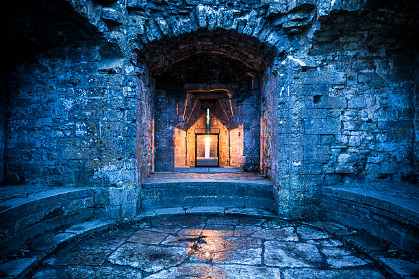 istock Candle in old stone alcove 501041904