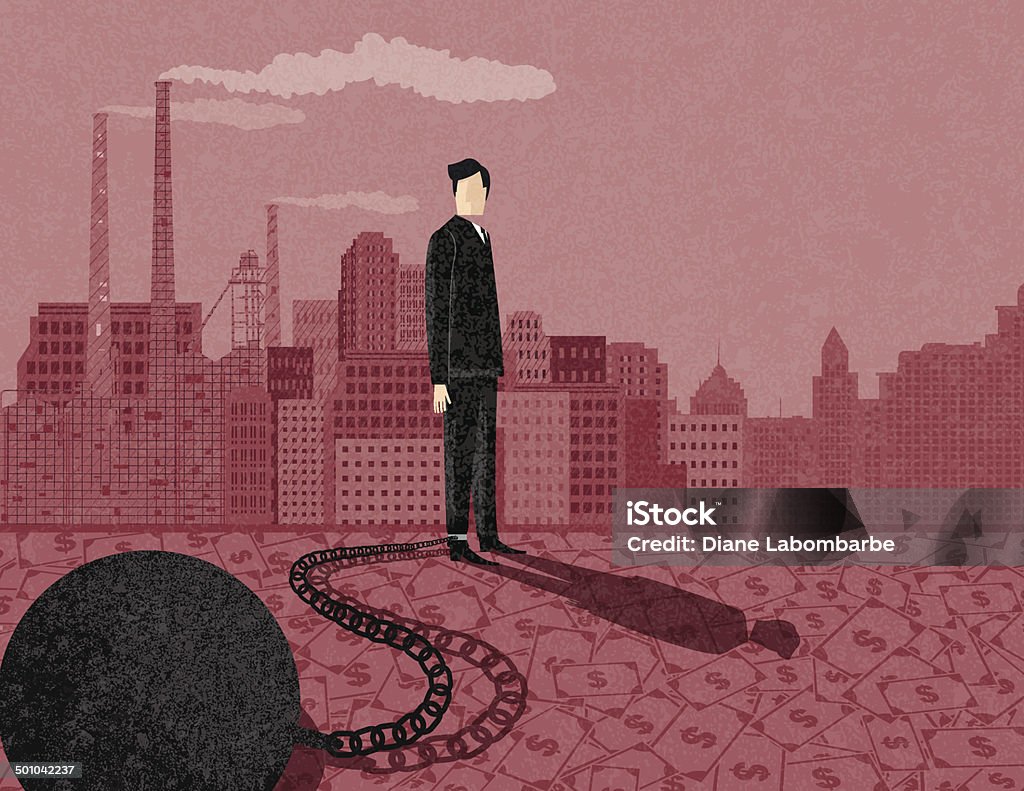 Retro Businessman With Ball and Chain Chain - Object stock vector