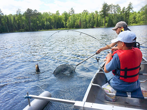 istock Boys fishing in a canoe catch a walleye 501042381