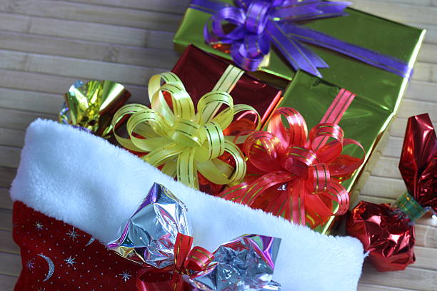 istock Gift box of multi-colored ribbons arranged beautifully 501042394