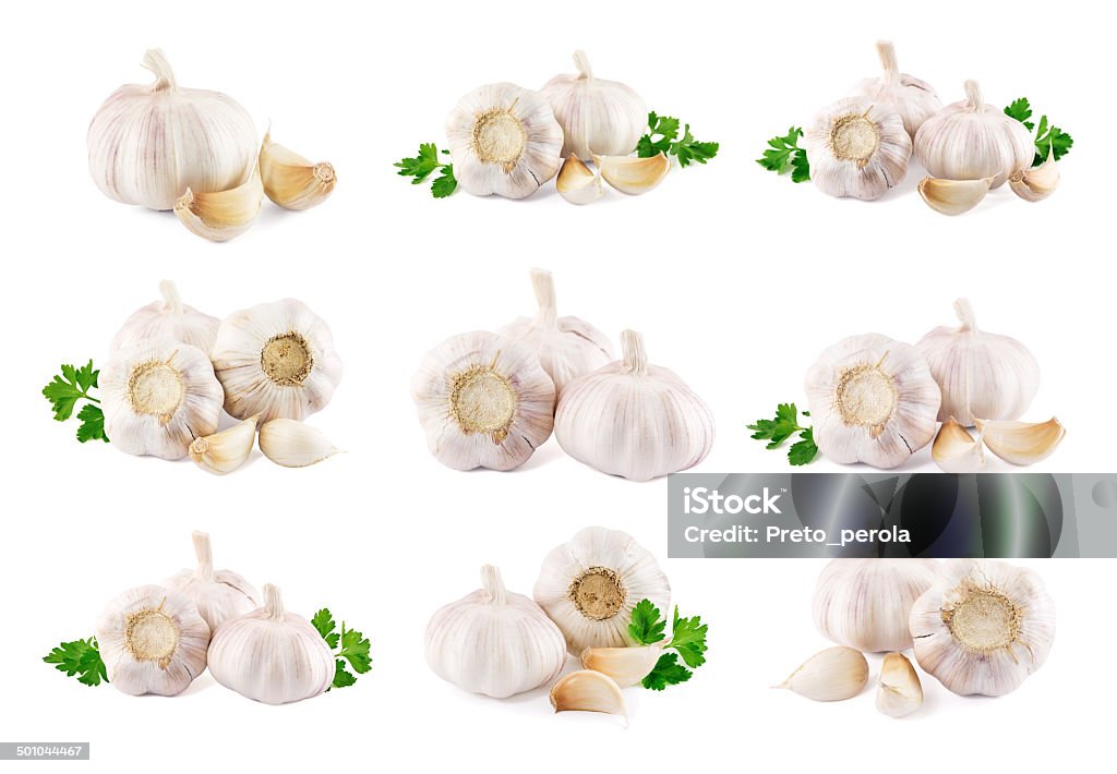 garlic on a white background set of garlic on a white background Garlic Stock Photo