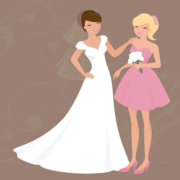 Vector illustration of Bride and Bridesmaid