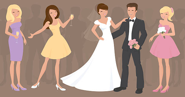 웨딩 재미있음 - wedding reception wedding party bridesmaid stock illustrations