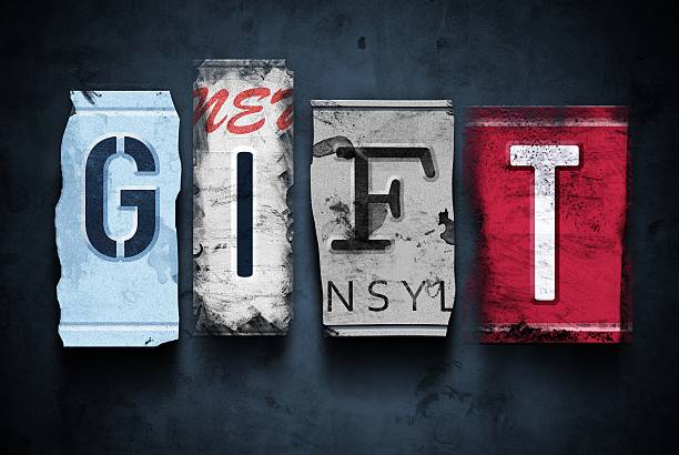 Gift word on vintage broken car license plates, concept sign