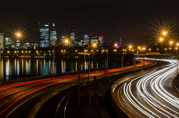 Perth Night Traffic stock photo