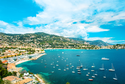 view of luxury resort and bay of Cote d'Azur. Villefranche near Nice and Monaco, french riviera