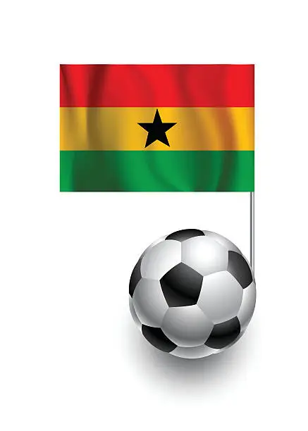 Vector illustration of Soccer Balls or Footballs with  pennant flag of Ghana