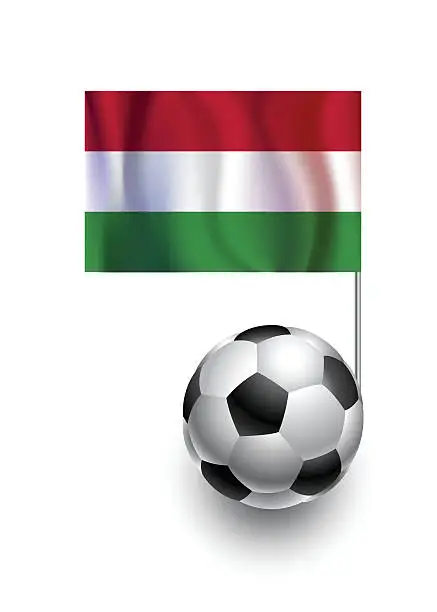 Vector illustration of Soccer Balls or Footballs with  pennant flag of Hungary