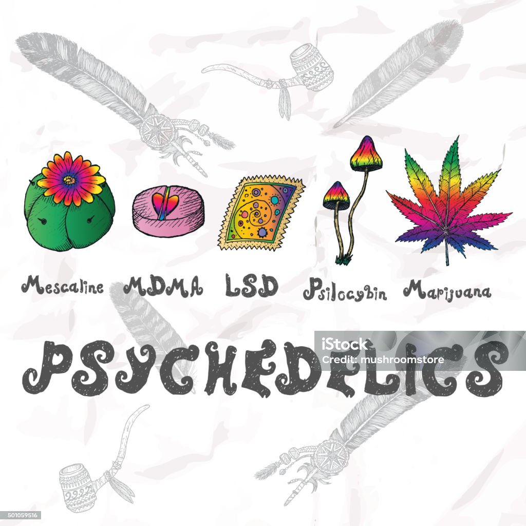 Psychedelics set. Hand drawn elements. Psychedelics set. Hand drawn elements vector illustration. Abstract stock vector