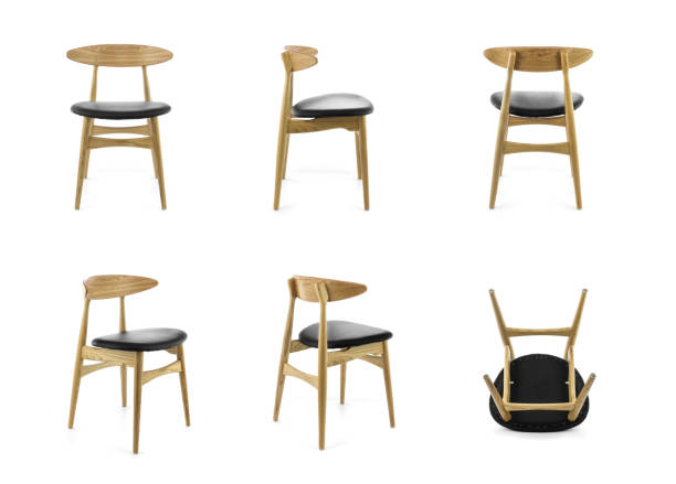 istock Modern Wood Chair with Black Leather Pad Multiple Angles 501059818