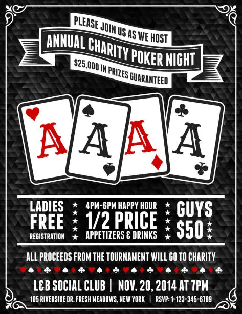 Vector illustration of Poker Charity Tournament Poster on Black Background