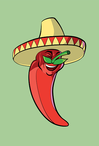 Vector illustration. Red pepper in sambrero.