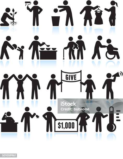 Volunteer And Donate Stick Figure Collection Set Stock Illustration - Download Image Now - Icon Symbol, Charitable Donation, Donation Box