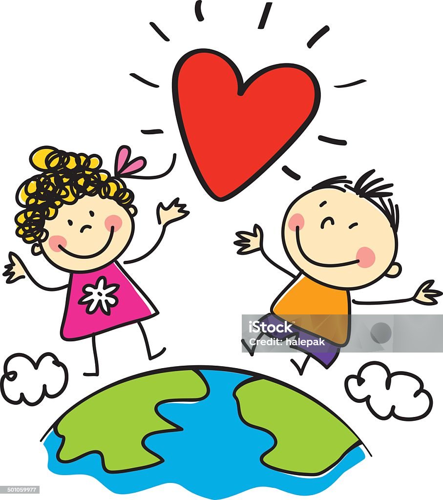 Ilustración de El Amor La Paz Mundial Niñosilustración y más Vectores  Libres de Derechos de Niño - Niño, Símbolo en forma de corazón, Dibujo de  niño - iStock