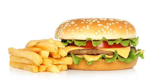 ハンバーガー、ポテト無料 - hamburger bun bread isolated ストックフォトと画像