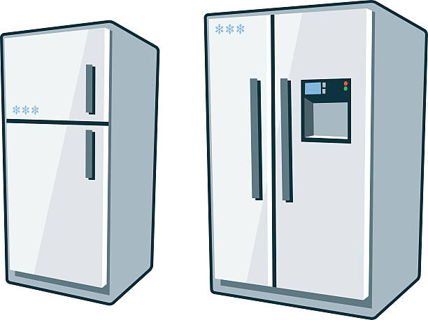 ilustraciones, imágenes clip art, dibujos animados e iconos de stock de electrodomésticos 1-refrigerador - refrigerator appliance domestic kitchen side by side