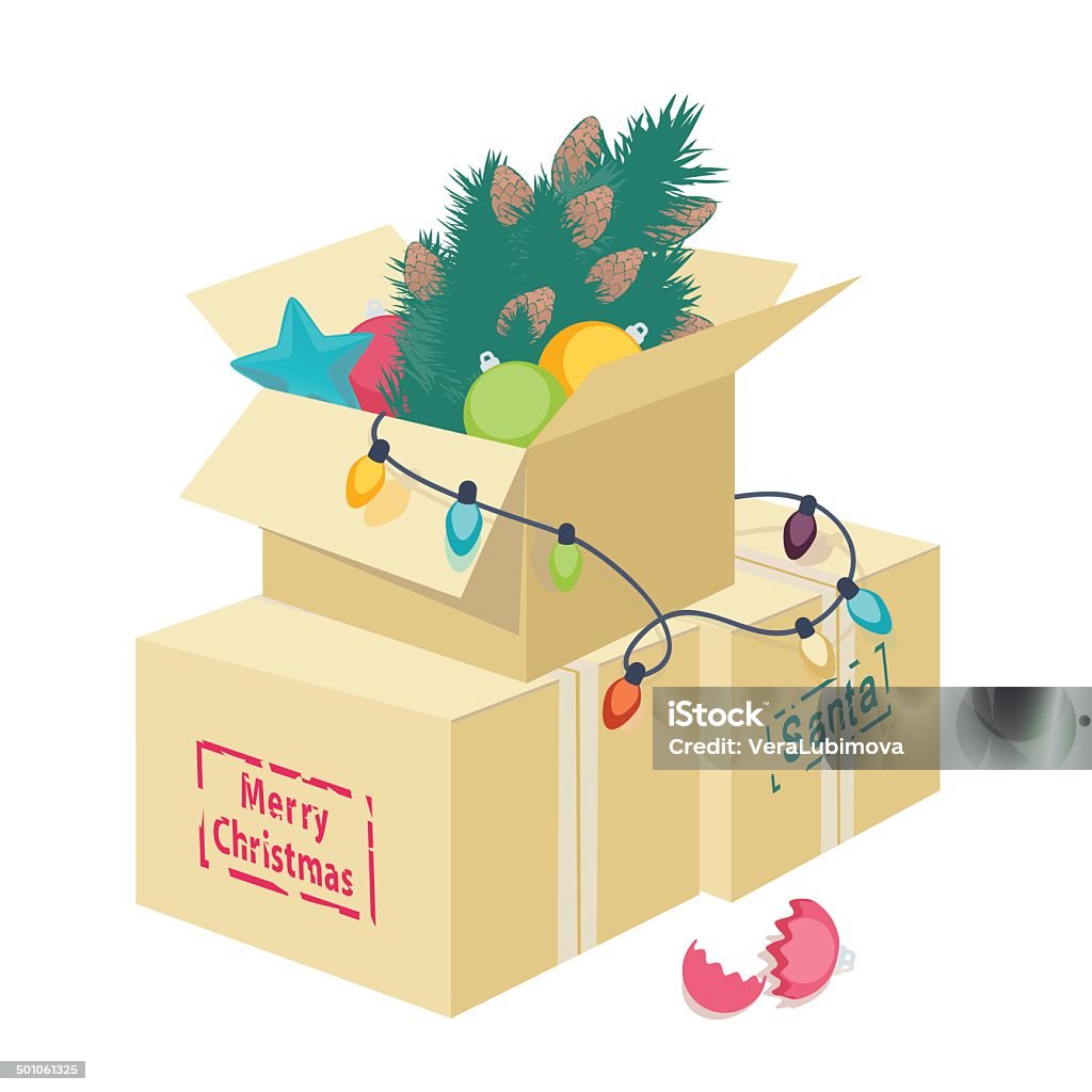 Vetores de Caixa De Papelão Com Decorações De Natal e mais imagens de Bola  de Árvore de Natal - Bola de Árvore de Natal, Caixa - Recipiente,  Cumprimentar - iStock