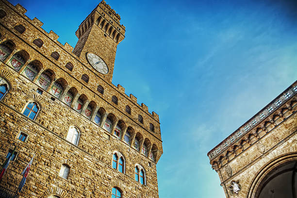 Palazzo Vecchio and Loggia de Lanzi in Piazza della Signoria in Florence
