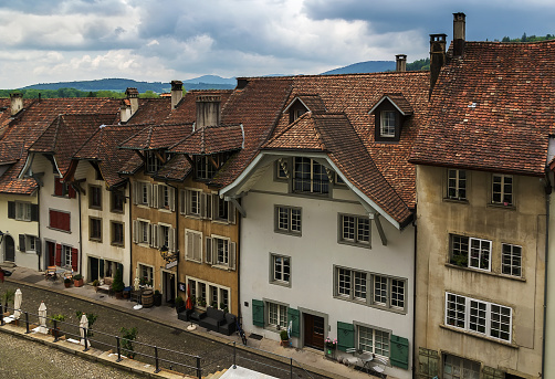 street with historical houses in Aarau old town, Switzerland