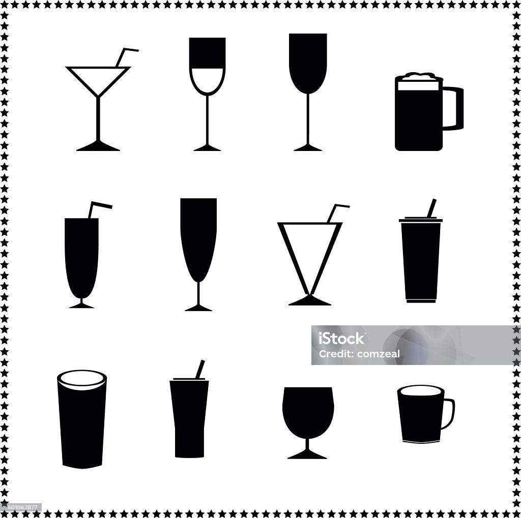 Vetro icone, drink e bevande le indicazioni - arte vettoriale royalty-free di Cibo