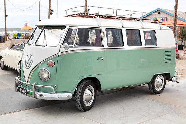 Den Bosch: Close up of the front of a vintage Volkswagen Transporter Bus in Den Bosch, The Netherlands
