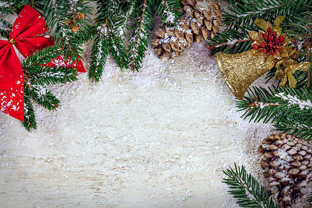 istock Christmas garland on white wooden table with copy space 501063274