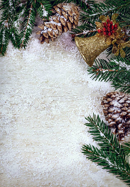 istock Christmas garland on white wooden table with copy space 501063334