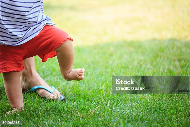 First Steps Stock Photo - Download Image Now - Baby - Human Age, Grass, Walking