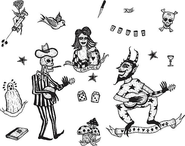 Addiction and destiny elements Set Vector illustration of a set of doodle hand drawn sketched addiction and destiny elements. Vector eps and high resolution jpeg files included tattoo addiction stock illustrations