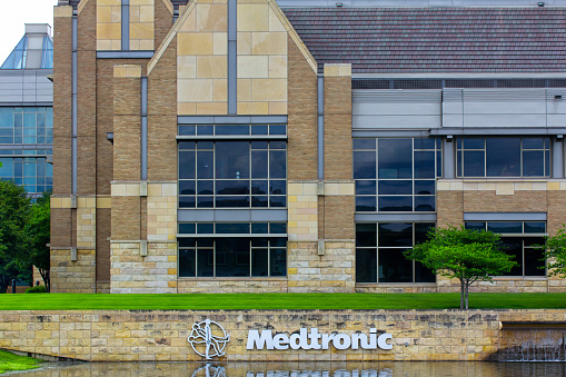 Fridley, United States - June 23, 2014: Medtronic corporate headquarters campus. Medtronicis the world's fourth largest medical device company and is a Fortune 500 company.