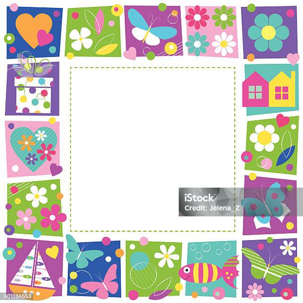 Cute Hearts Flowers And Butterflies Border Stock Illustration - Download Image Now - Butterfly - Insect, Child, Flower