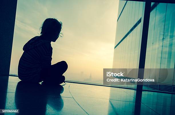 Child By The Window Stock Photo - Download Image Now - Child, Girls, In Silhouette