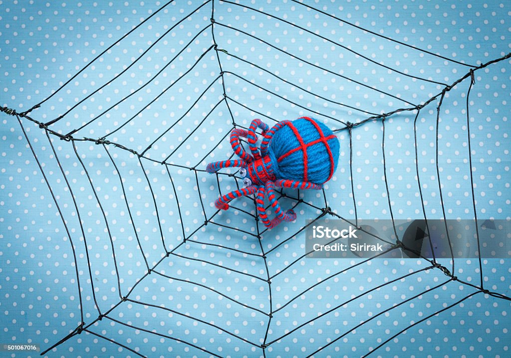 Colourful Spider On Wire Spider Web Stock Photo - Download Image