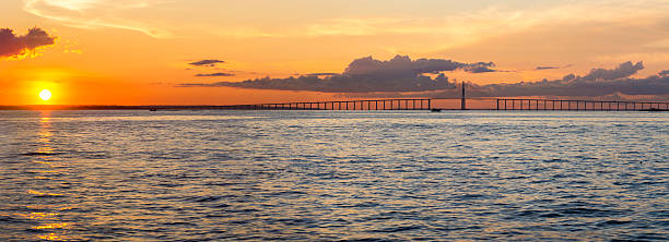 Sunset and Manaus Iranduba Bridge over the Amazon, Brazil stock photo