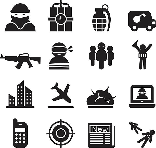 ilustraciones, imágenes clip art, dibujos animados e iconos de stock de conjunto de iconos de terrorismo - terrorism