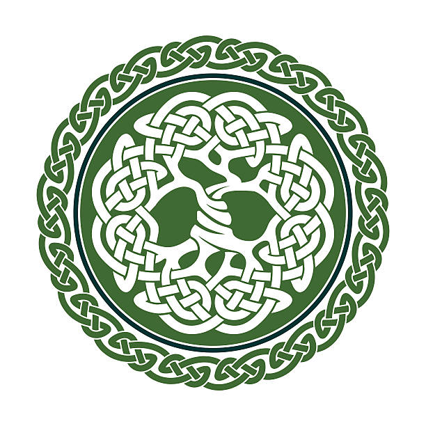 кельтский tree of life - celtic style celtic culture tied knot pattern stock illustrations