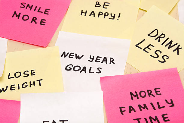 istock Popular new year goals on colorful blank notes 501086254