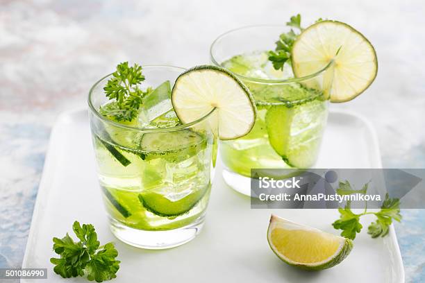 Lime Cucumber Parsley Cocktail Detox Water Stock Photo - Download Image Now - Parsley, Cucumber, Lime