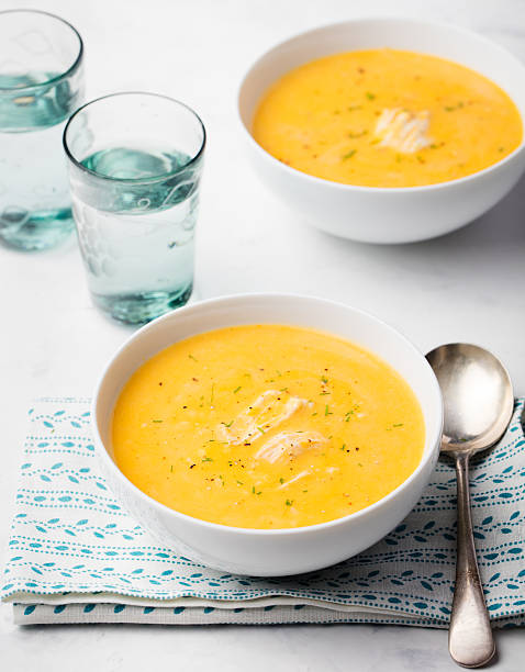 istock Pumpkin and coconut soup with chicken 501087214