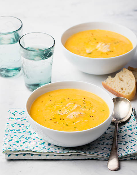 istock Pumpkin and coconut soup with chicken 501087260