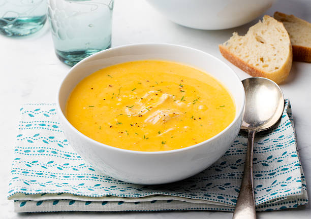 Pumpkin and coconut soup with chicken