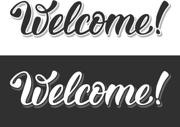 Welcome sign Welcome. Hand lettering calligraphic inscription by brush. Isolated on white and black background. Vector illustration. welcome calligraphy stock illustrations