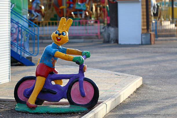 Pyatigorsk, Russia - December 12, 2015: Sculpture of the hare on bycecle. One of the main characters of the cartoon \
