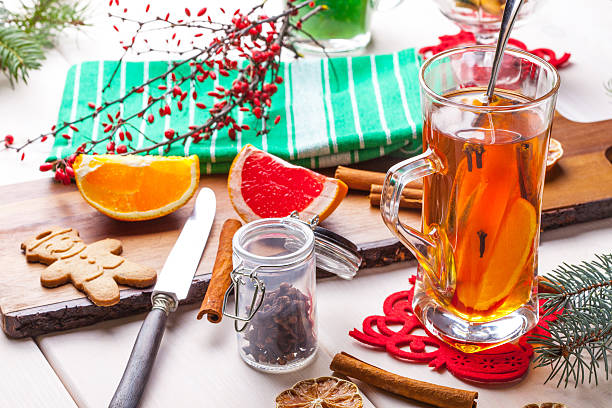 istock Winter hot drink with spices on wooden table. 501091146