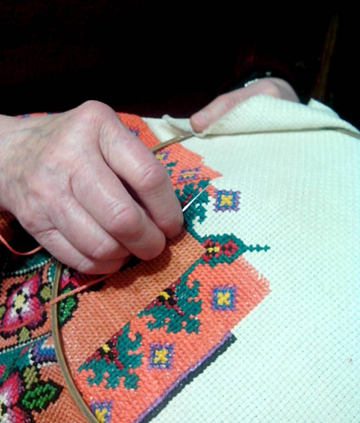 istock The woman embroiders with a cross a pattern. 501091330