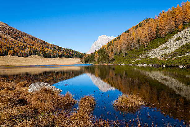 istock Reflections on water, autumn panorama from mountain lake 501091924